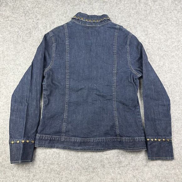Studio West Denim Jean Jacket Womens M Blue Dark Wash Studded Western Trucker* - Picture 7 of 15
